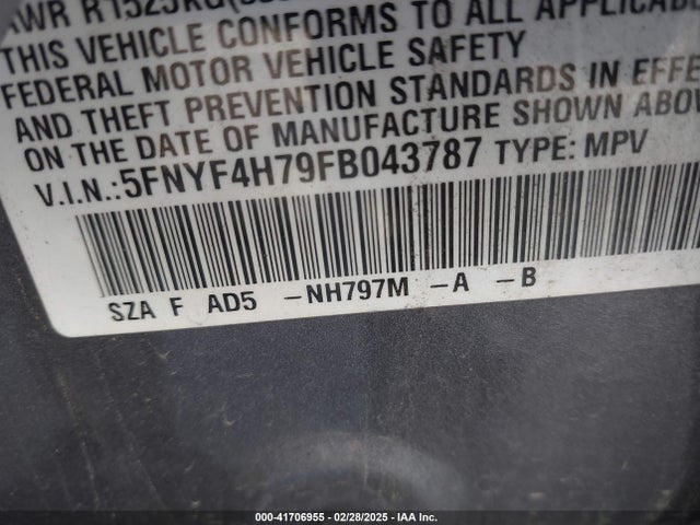 Honda Pilot Ex-l 2015 5FNYF4H79FB043787 Image 9