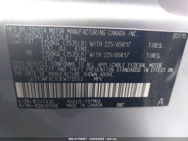2T3WFREV3FW170553 Toyota Rav4 Xle