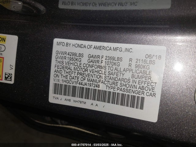 Honda ACCORD EX 2018 1HGCV1F44JA197248 Image 9