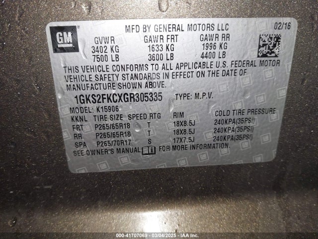 2016 Gmc Yukon Xl Sle მანქანა იყიდება აუქციონზე, vin: 1GKS2FKCXGR305335, აუქციონის ნომერი: 41707069