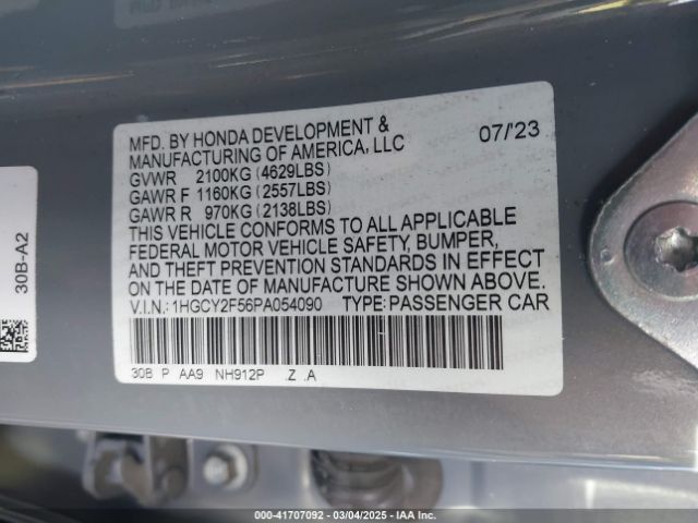 1HGCY2F56PA054090 Honda Accord Hybrid Sport