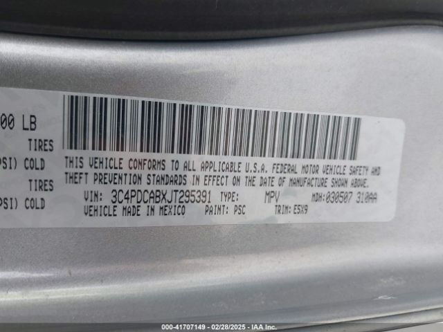 3C4PDCABXJT295391 Dodge JOURNEY SE