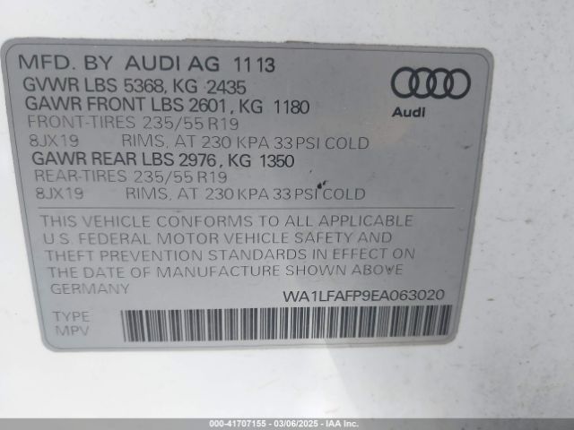 WA1LFAFP9EA063020 Audi Q5 2.0t Premium