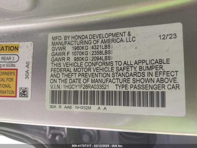 1HGCY1F28RA033521 Honda ACCORD LX