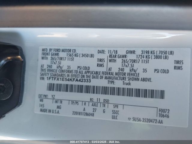 1FTFX1E54KFA42333 Ford F-150 Xlt