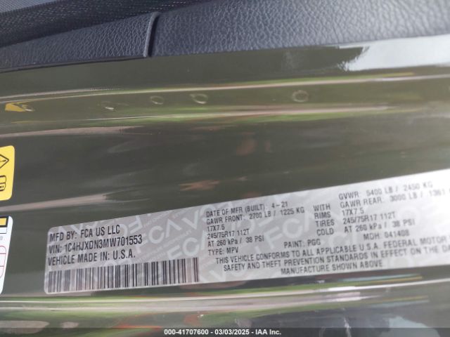 1C4HJXDN3MW701553 Jeep Wrangler Unlimited Sport S 4x4