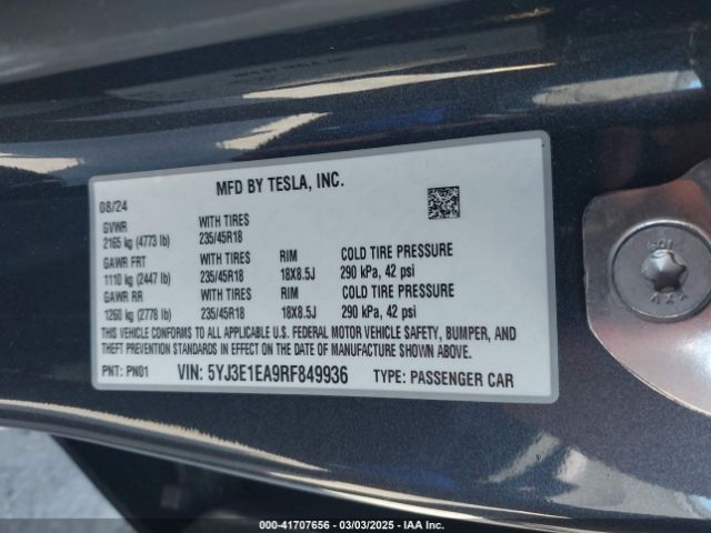 5YJ3E1EA9RF849936 Tesla Model 3 Long Range Dual Motor All-wheel Drive/rear-wheel Drive