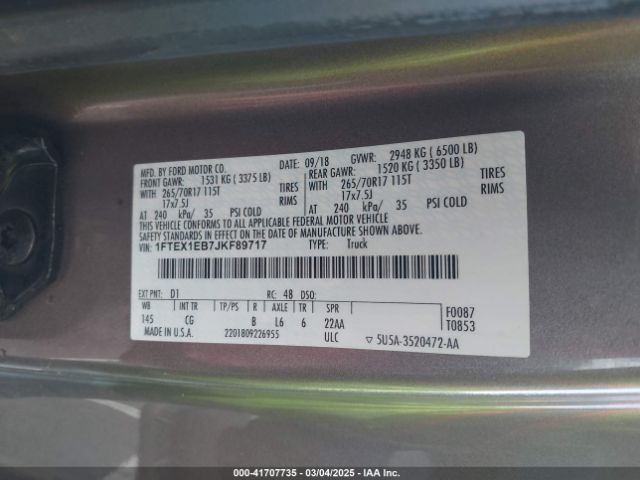 1FTEX1EB7JKF89717 Ford F-150 Xl