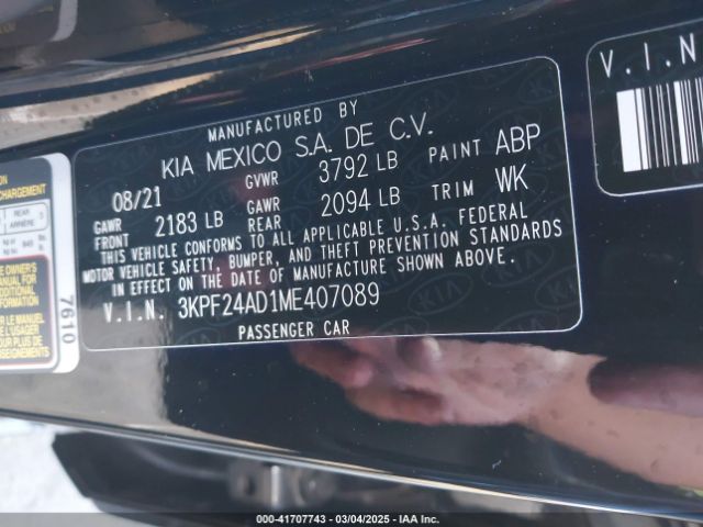 3KPF24AD1ME407089 KIA Forte Lxs