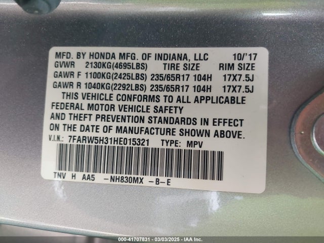 Honda CR-V LX 2017 7FARW5H31HE015321 Image 9