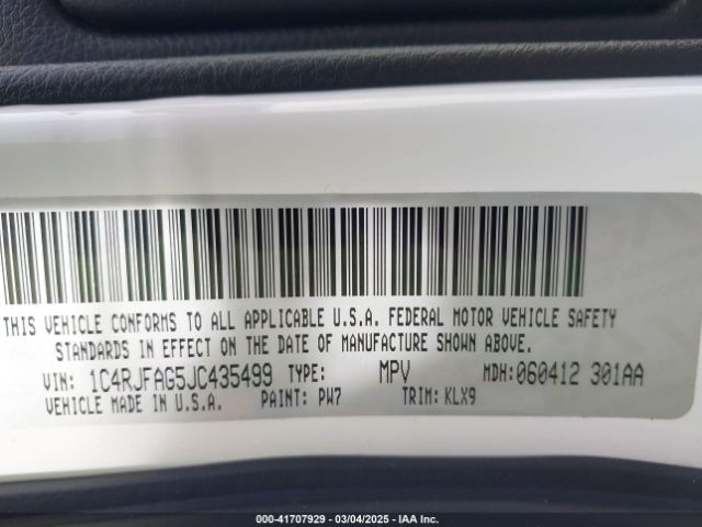 2018 JEEP GRAND CHEROKEE 1C4RJFAG5JC435499 Photo 8