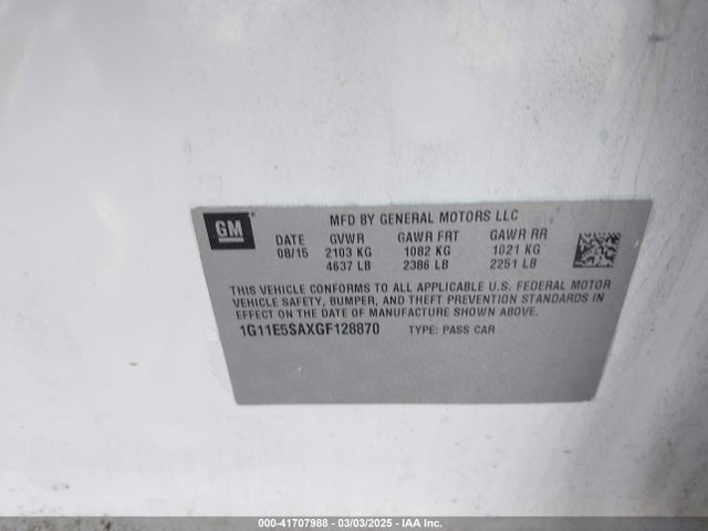 Chevrolet lcv -sidi, dcvcp, vvt, dcvcp, e85 max, e0-e100, aluminum 2016 1G11E5SAXGF128870 Image 9