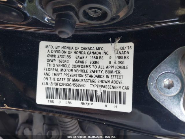 2HGFC2F5XGH568960 Honda Civic Lx