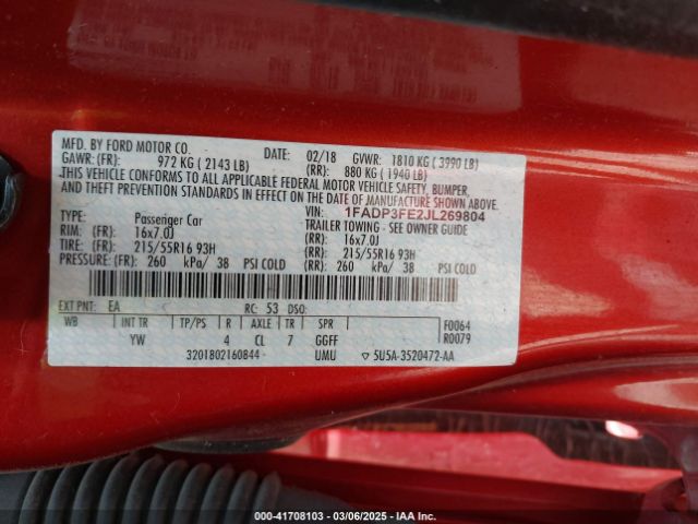 1FADP3FE2JL269804 Ford FOCUS SE