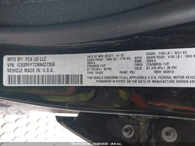 1C6SRFFT2NN427359 RAM 1500 Big Horn  4x4 5'7 Box