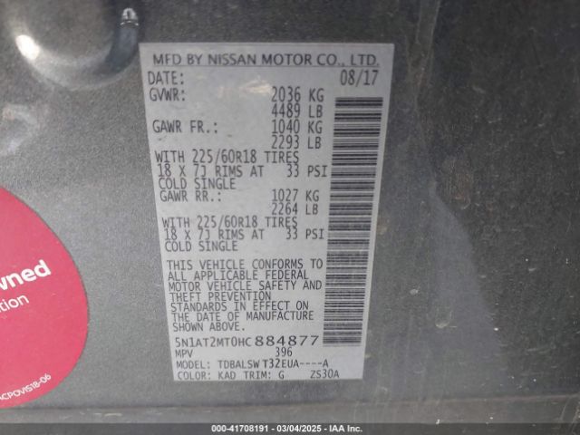 5N1AT2MT0HC884877 Nissan Rogue Sl