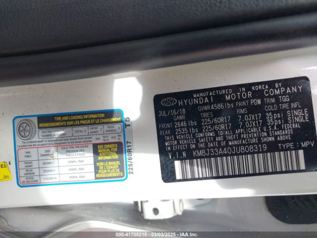 KM8J33A40JU808319 Hyundai TUCSON SEL