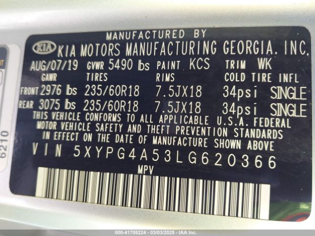 2020 KIA SORENTO 5XYPG4A53LG620366 Photo 8