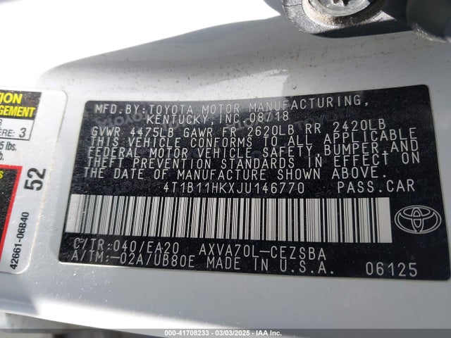 4T1B11HKXJU146770 Toyota CAMRY SE