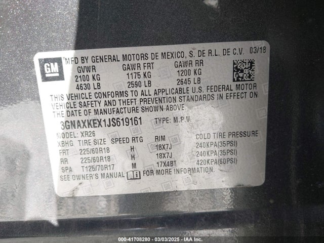 3GNAXKEX1JS619161 Chevrolet EQUINOX LT