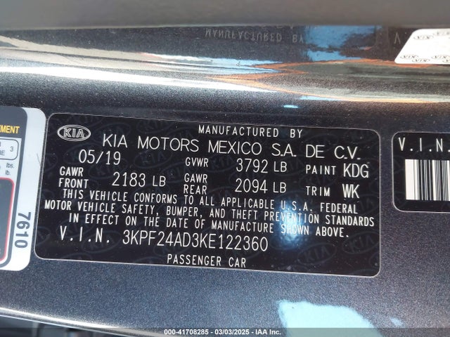 3KPF24AD3KE122360 KIA Forte Lxs