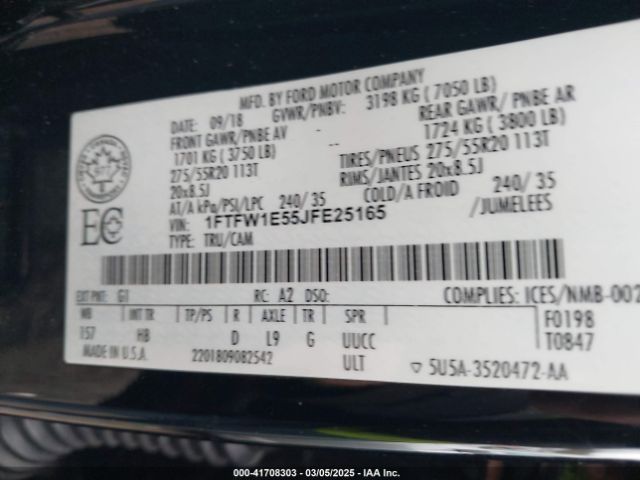 1FTFW1E55JFE25165 Ford F-150 Lariat