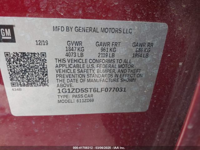 1G1ZD5ST6LF077031 Chevrolet Malibu Fwd Lt