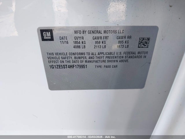1G1ZE5ST4HF179951 Chevrolet MALIBU 1LT