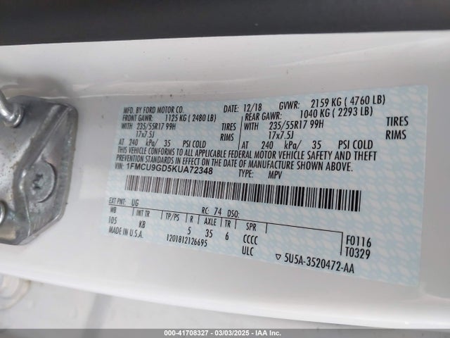 Ford ESCAPE SE 2019 1FMCU9GD5KUA72348 Image 9
