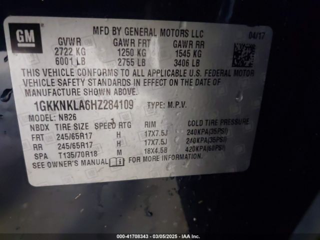 1GKKNKLA6HZ284109 GMC Acadia Sle-1