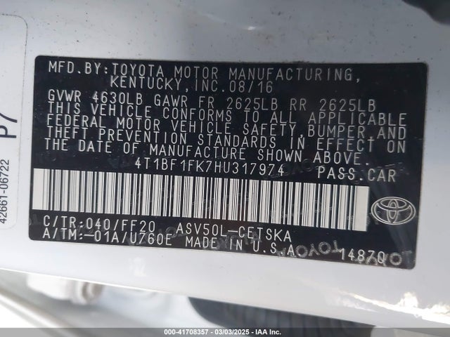 Toyota CAMRY SE 2017 4T1BF1FK7HU317974 Image 9