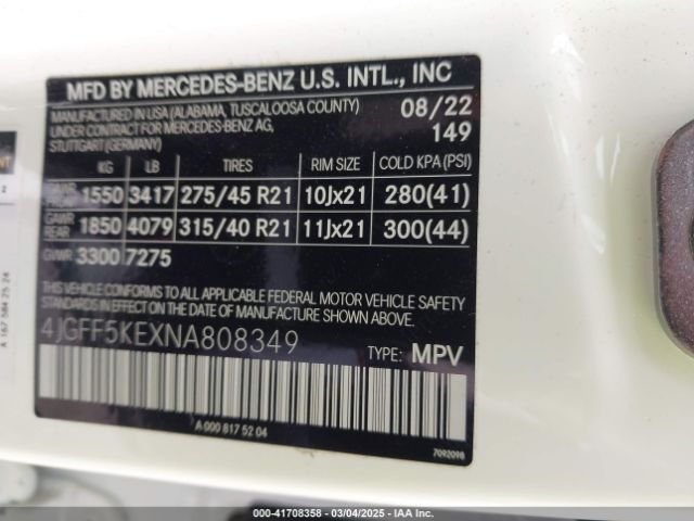 2022 MERCEDES-BENZ GLS 450 4JGFF5KEXNA808349 Photo 8