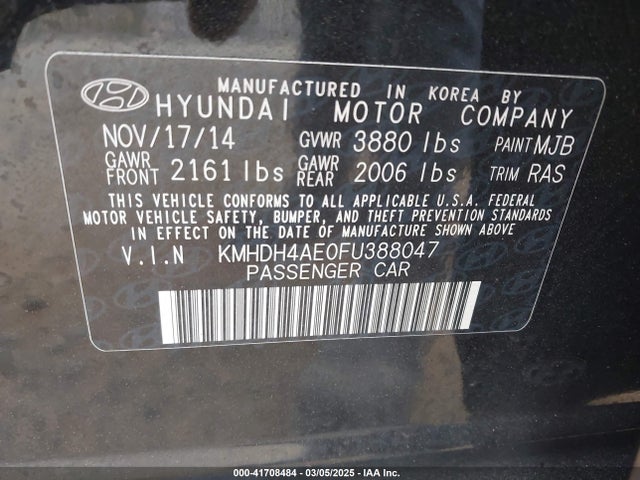 KMHDH4AE0FU388047 Hyundai ELANTRA SE