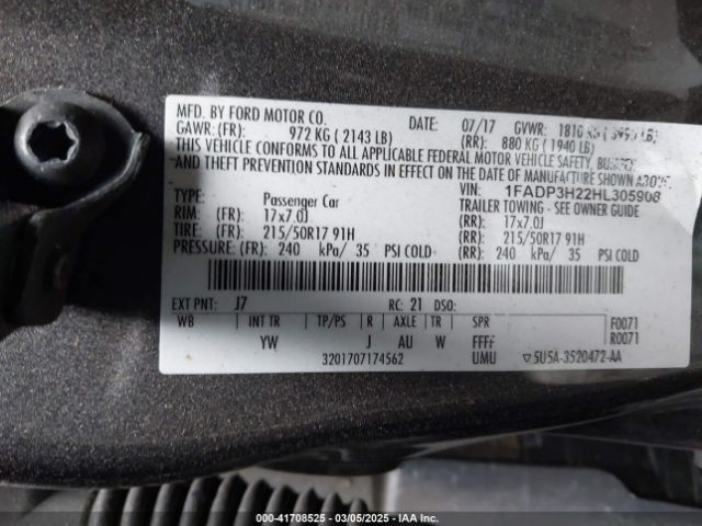1FADP3H22HL305908 Ford FOCUS SEL