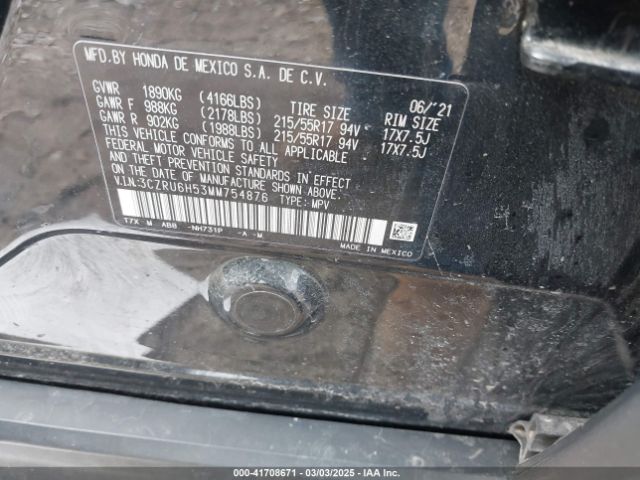 3CZRU6H53MM754876 Honda Hr-v Awd Ex