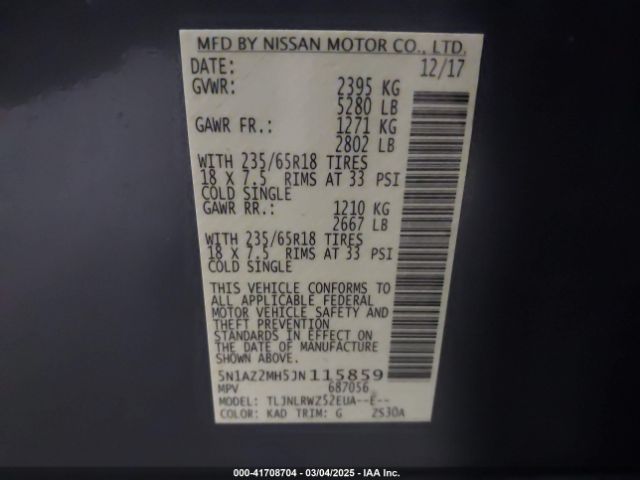 5N1AZ2MH5JN115859 Nissan MURANO SL