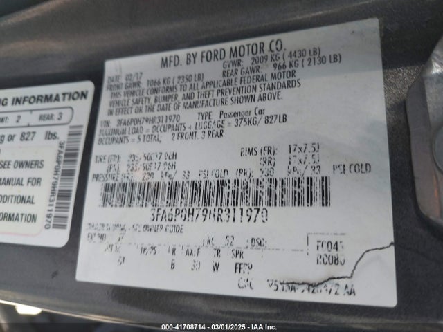 Ford FUSION SE 2017 3FA6P0H79HR311970 Image 9
