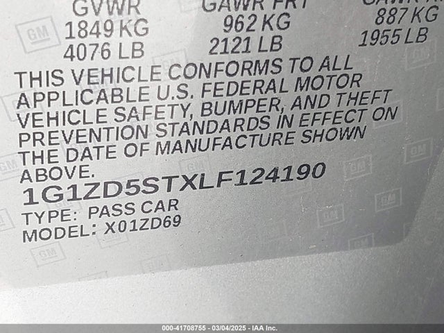 1G1ZD5STXLF124190 Chevrolet Malibu Fwd Lt