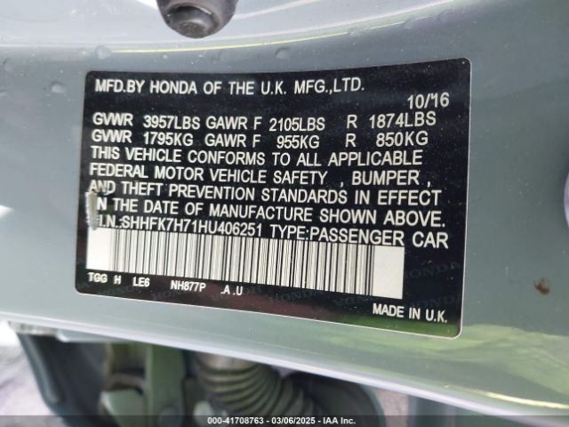 SHHFK7H71HU406251 Honda Civic Ex-l