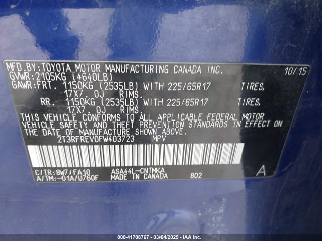 Toyota Rav4 Xle 2015 2T3RFREV0FW403723 Image 9