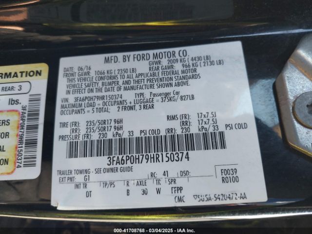 3FA6P0H79HR150374 Ford FUSION SE