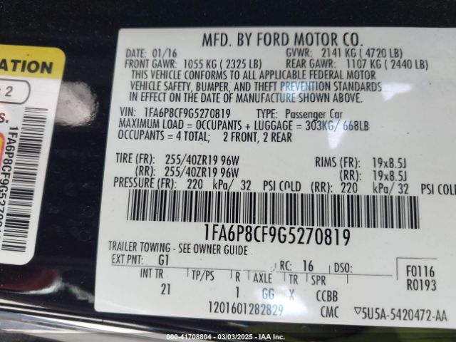 1FA6P8CF9G5270819 Ford MUSTANG GT