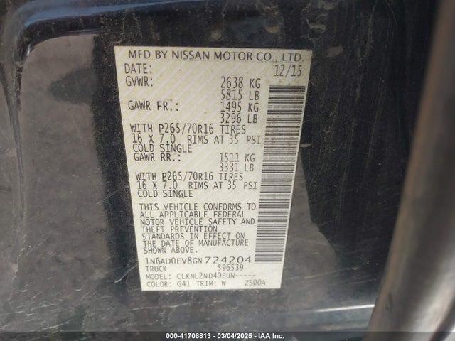 1N6AD0EV8GN724204 Nissan Frontier Pro-4x/s/sl/sv