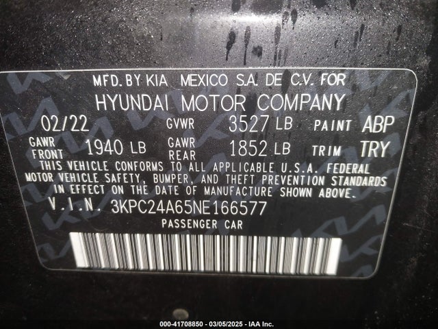 3KPC24A65NE166577 Hyundai ACCENT SE