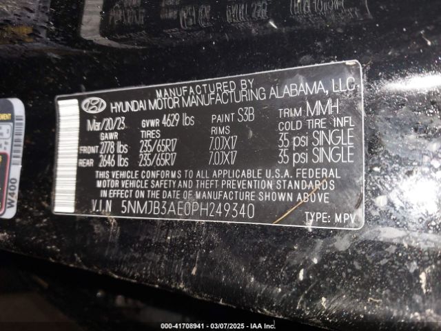5NMJB3AE0PH249340 Hyundai TUCSON SEL