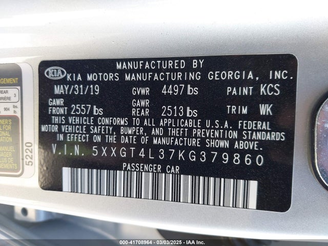 5XXGT4L37KG379860 KIA Optima Lx