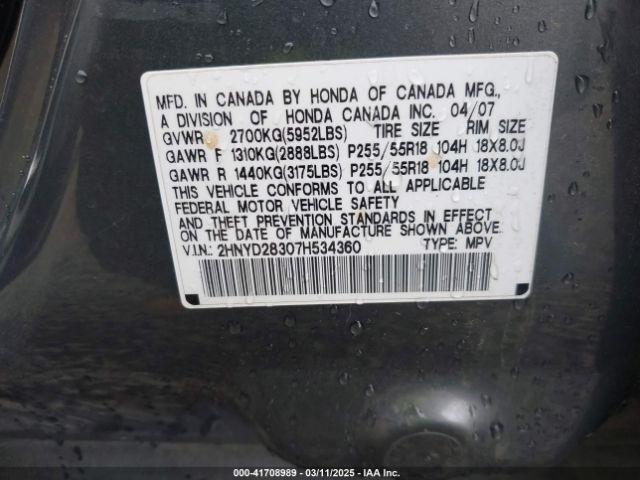 2007 ACURA MDX 2HNYD28307H534360 Photo 8