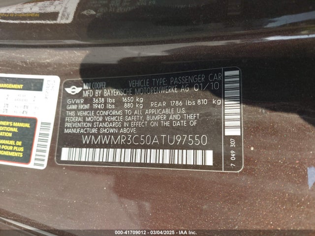 2010 MINI COOPER WMWMR3C50ATU97550 Photo 8