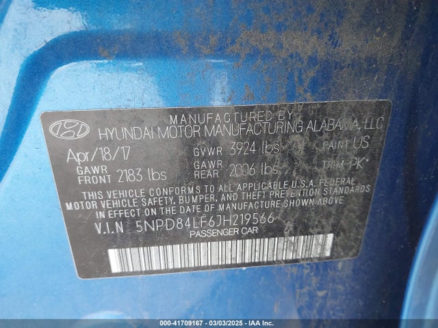 5NPD84LF6JH219566 Hyundai Elantra Value Edition