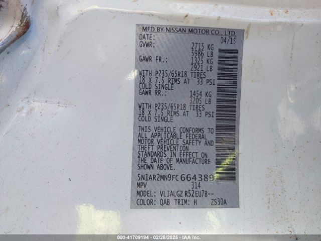 5N1AR2MN9FC664389 Nissan Pathfinder Sl